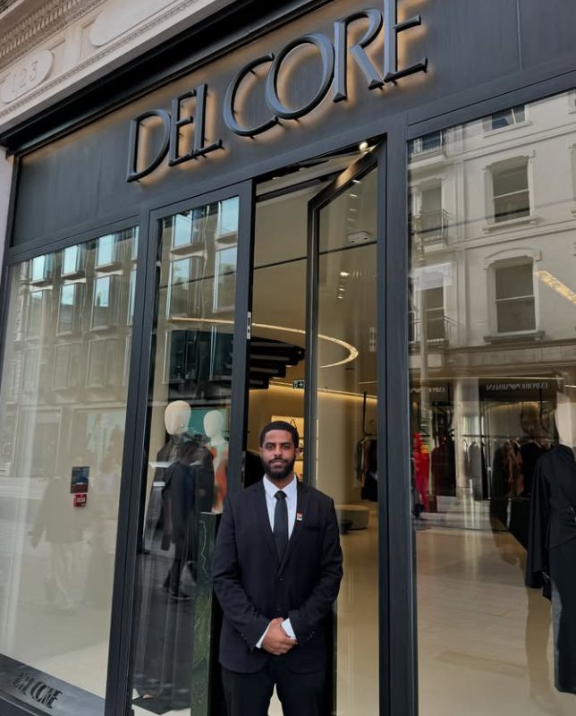 Retail security guard at delcore on Bond St, Mayfair London