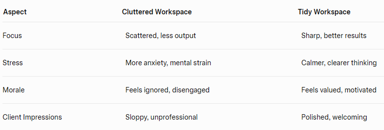 Clutter versus Tidy Workspaces Table