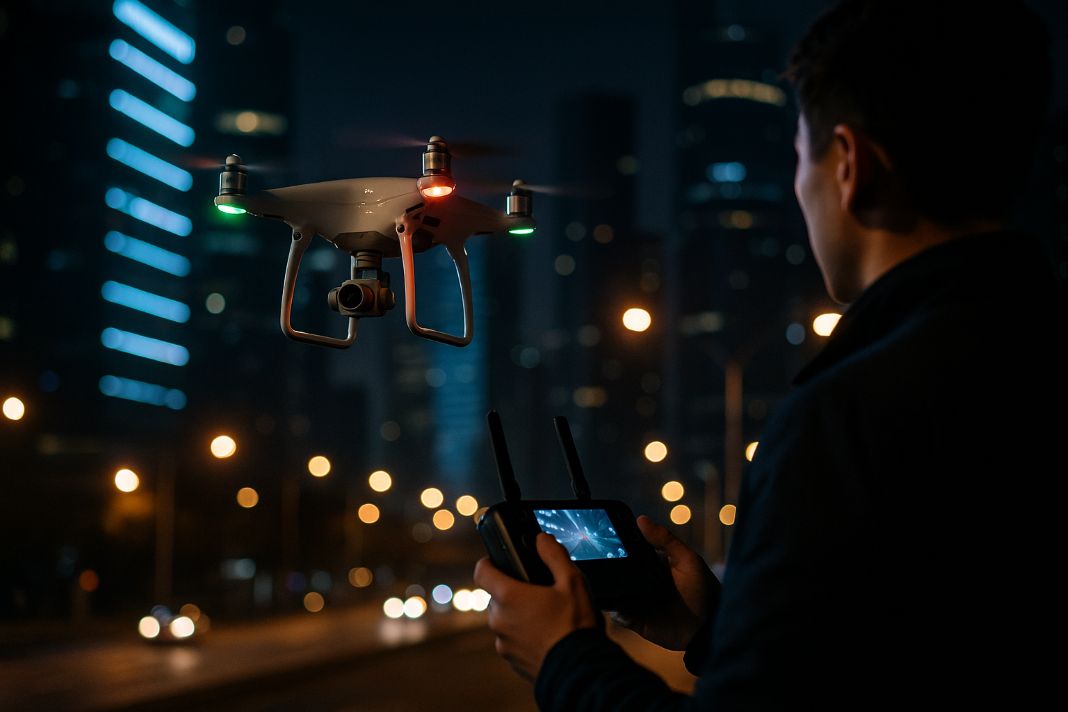 a drone being used in an urban area