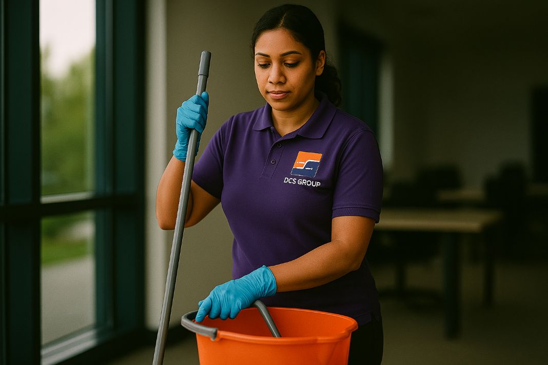 commercial cleaner cleaning an office space - Double Check Security Group