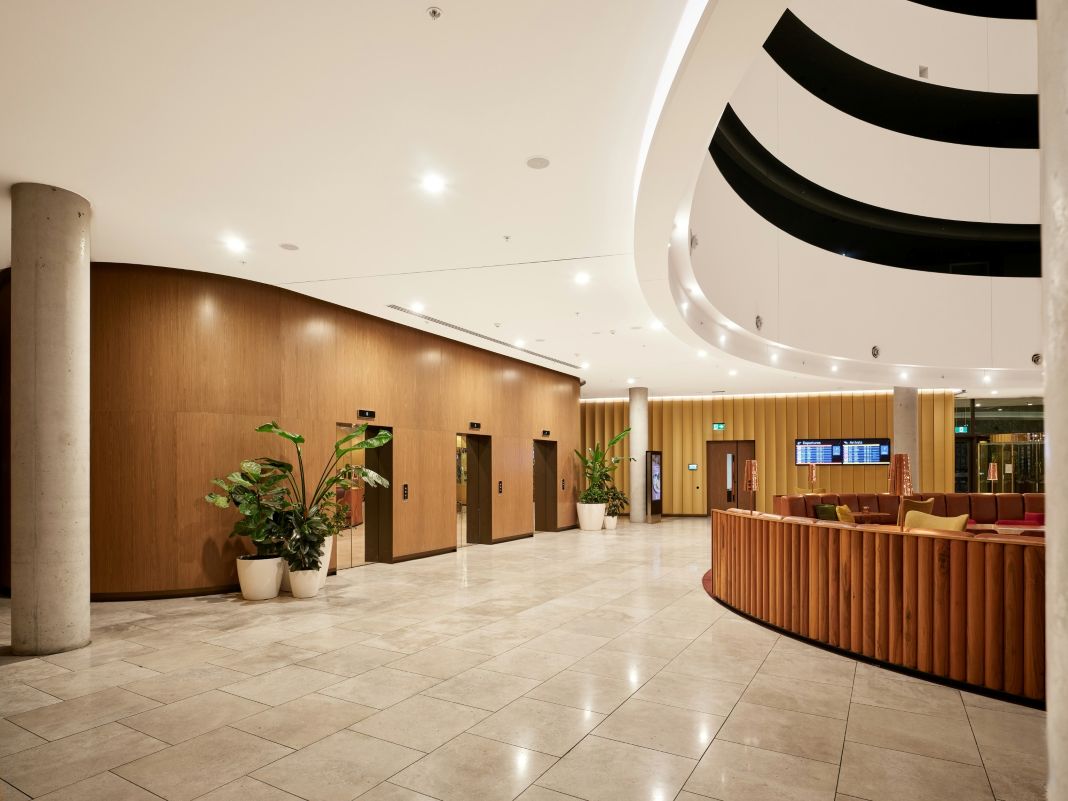 a photo of the inside of a building reception area