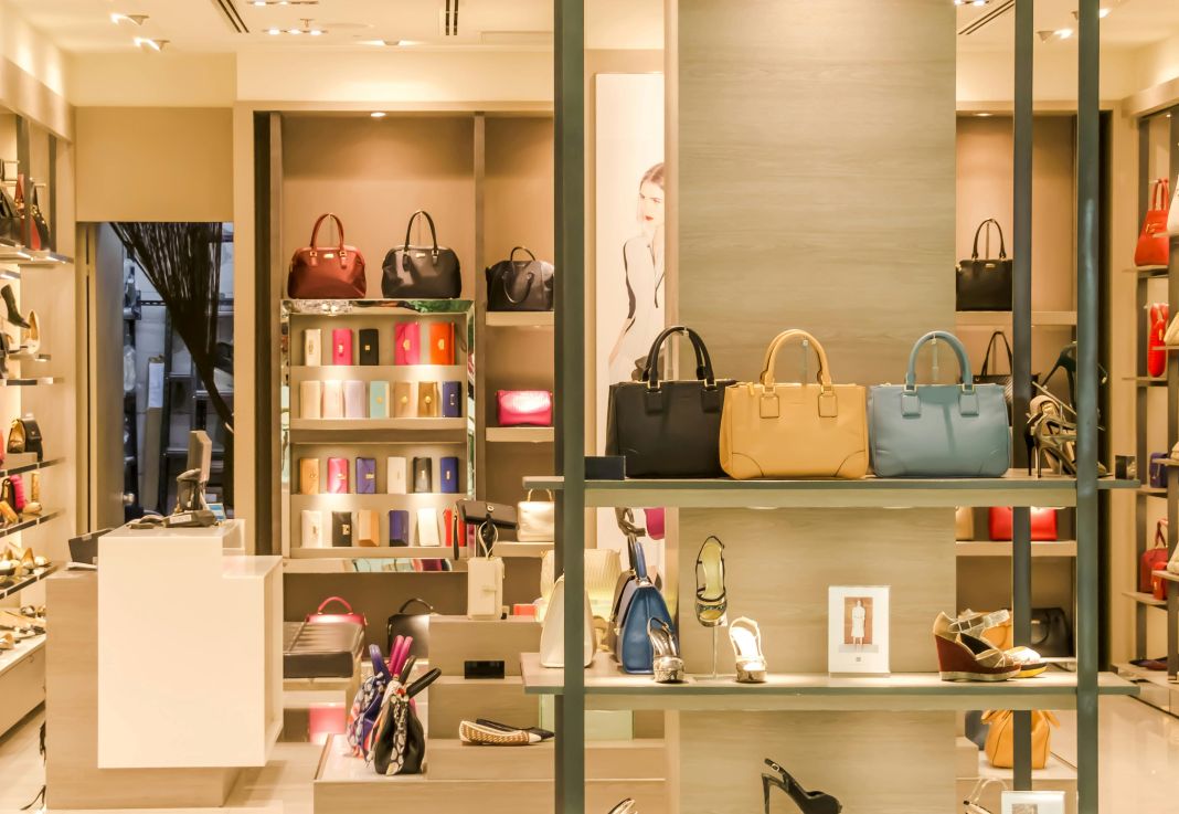 a photo of the inside of a handbag store