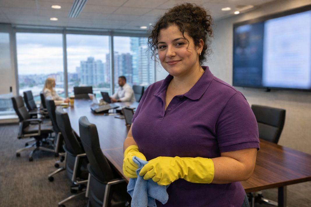 A representative image of a cleaner cleaning offices