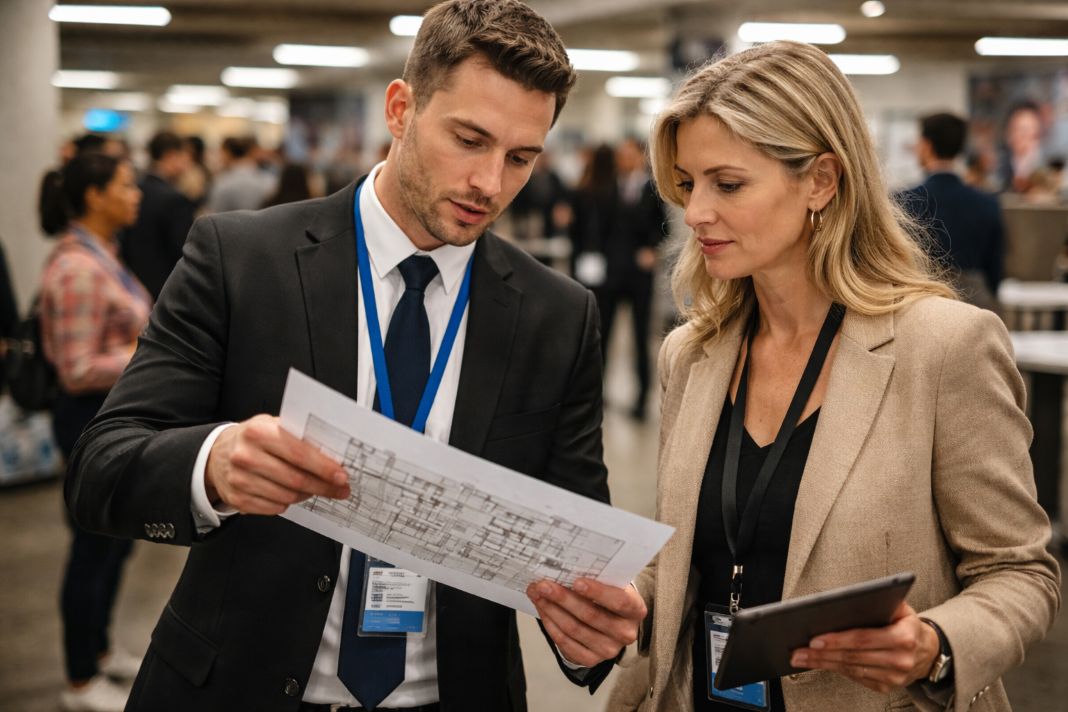 A representative image of a security supervisor speaking with an events organizer