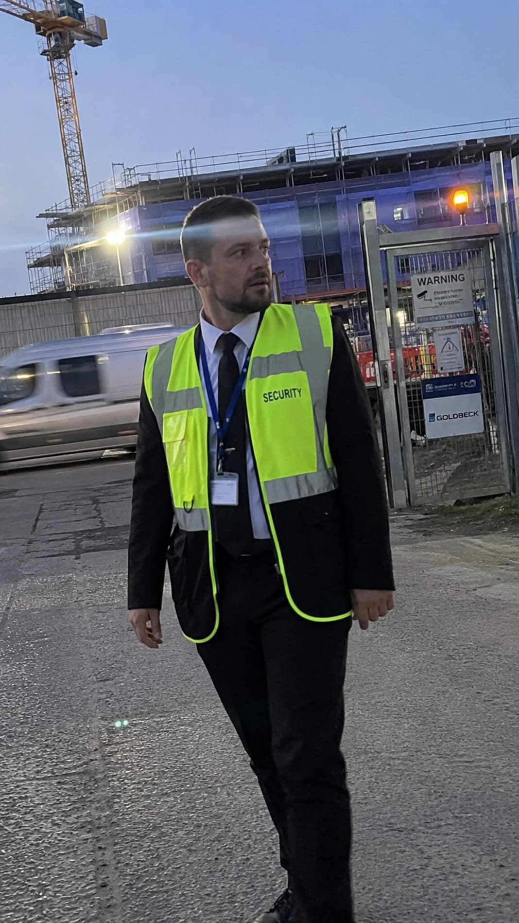 A manned guard looking alert whilst on patrol