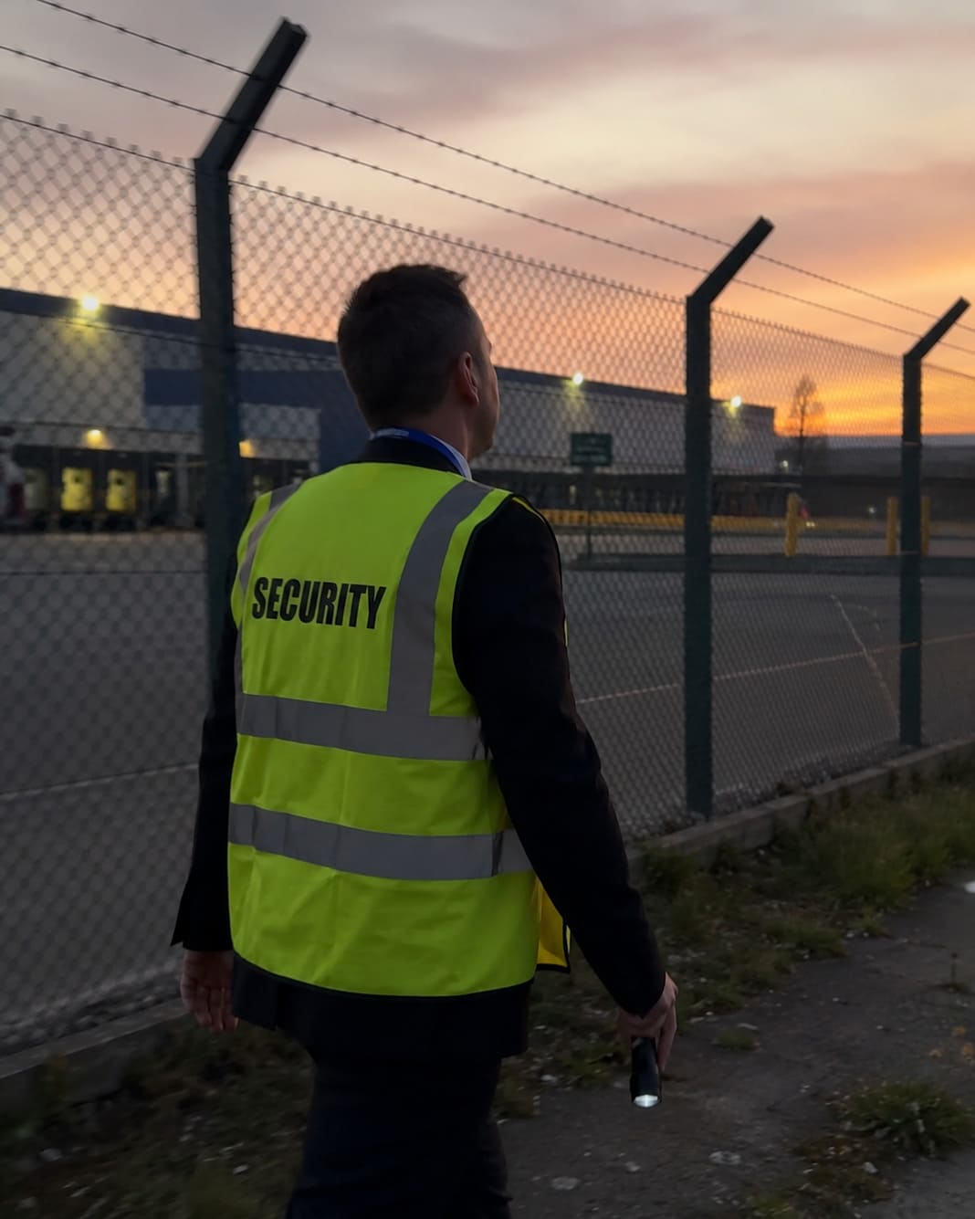 A manned guard patrolling the perimeter of the site