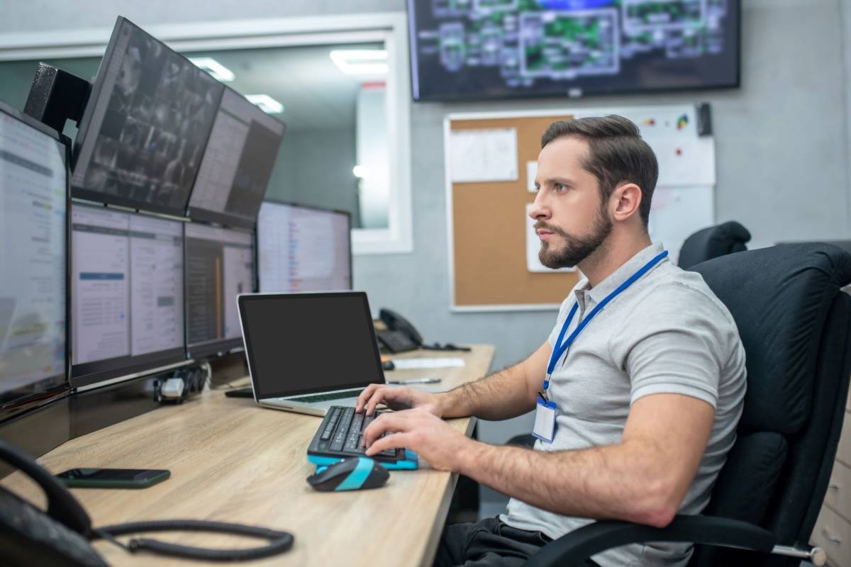 CCTV Operator for Double Check Security Group in the Control Room working