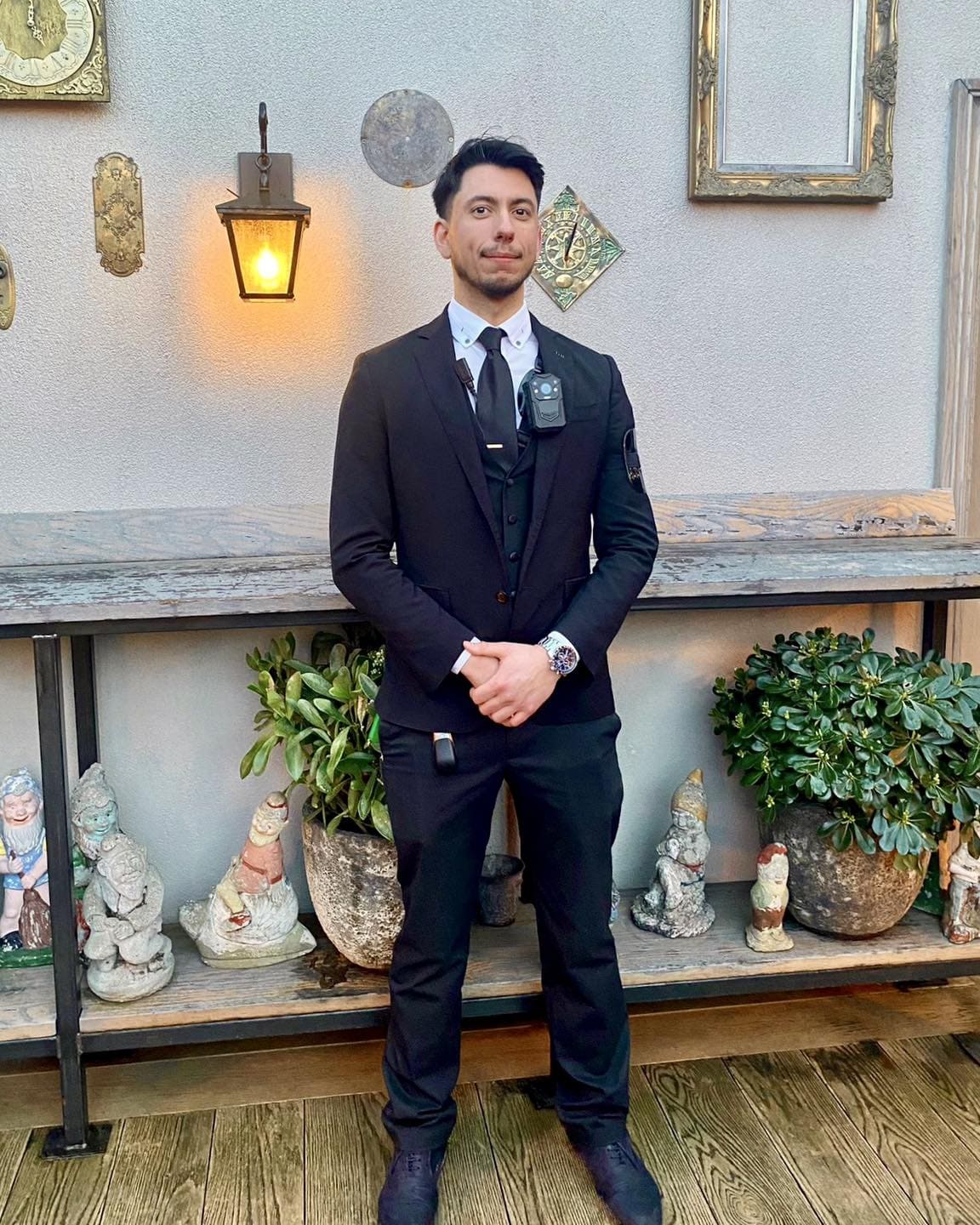 Hospitality security officer providing SIA licensed door supervision at a luxury venue entrance