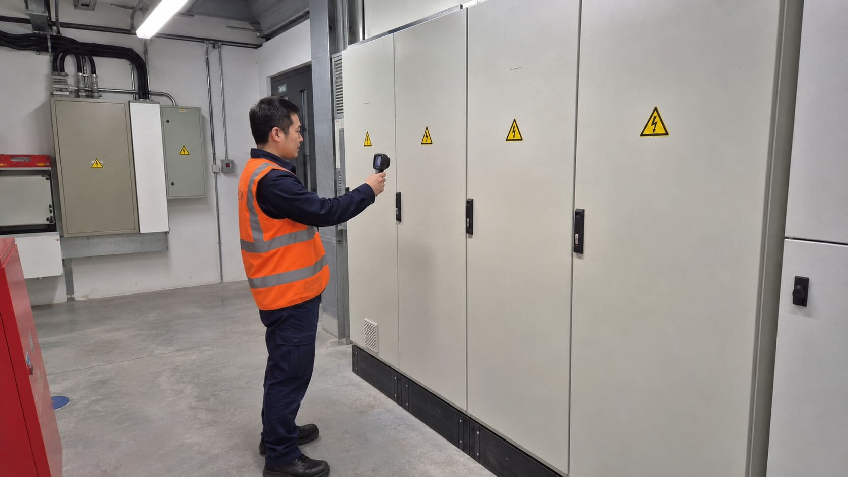 Technician checking electrical panels during planned maintenance – Illustrative Image