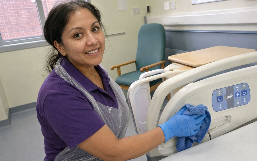 What does cleaning for a healthcare or medical site involve, and why are the standards stricter?