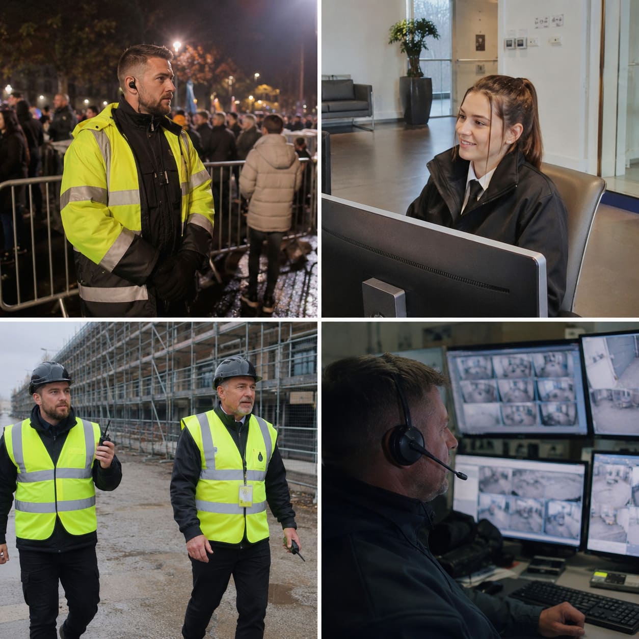 Security officers working across event, construction and CCTV environments